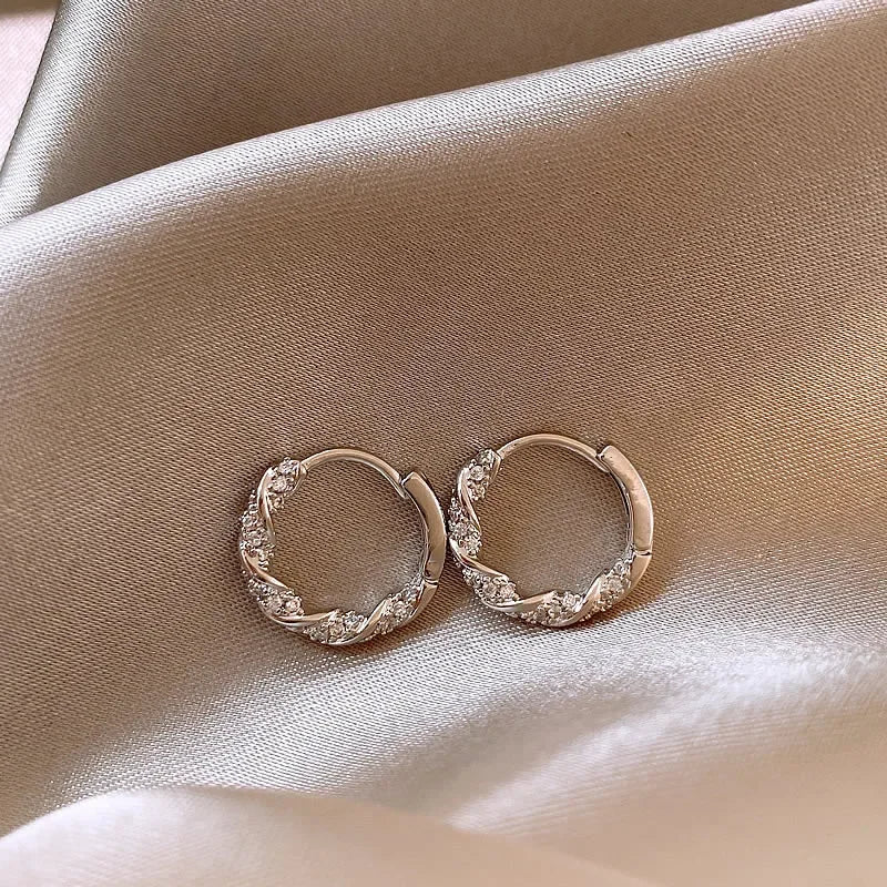 Korean Simple Round Zirconia Hoop Earrings