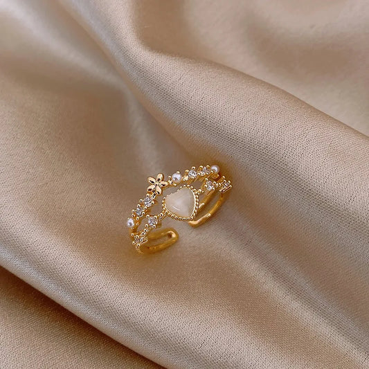 14K Gold Plated Double Love Crystal Ring