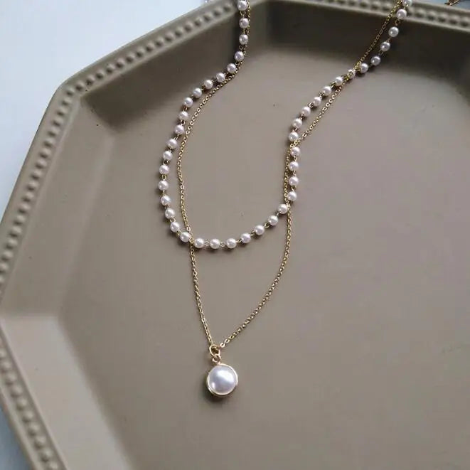 Imitation Pearl Heart Pendant Necklace