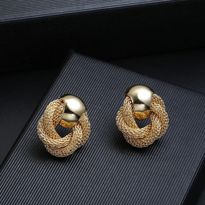 Tiny Gold Color Twist Round Stud Earrings