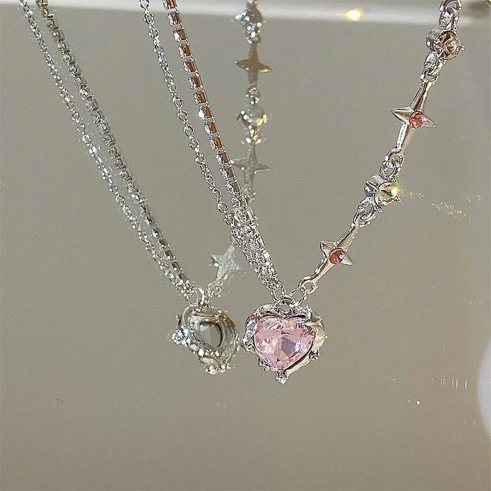 Crystal Heart Pendant Clavicle Necklace