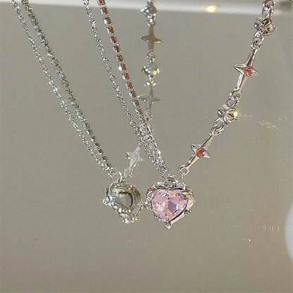 Crystal Heart Pendant Clavicle Necklace