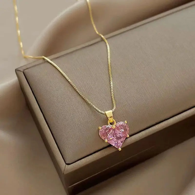 Purple Crystal Heart Pendant Necklace