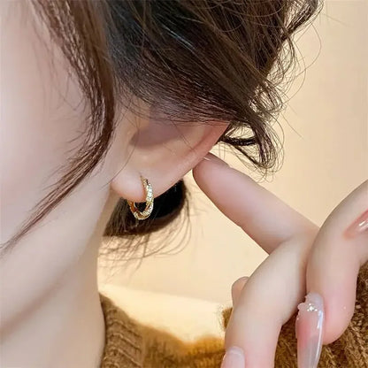 Korean Simple Round Zirconia Hoop Earrings