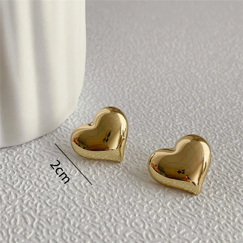 Gold Color Heart Shaped Stud Earrings