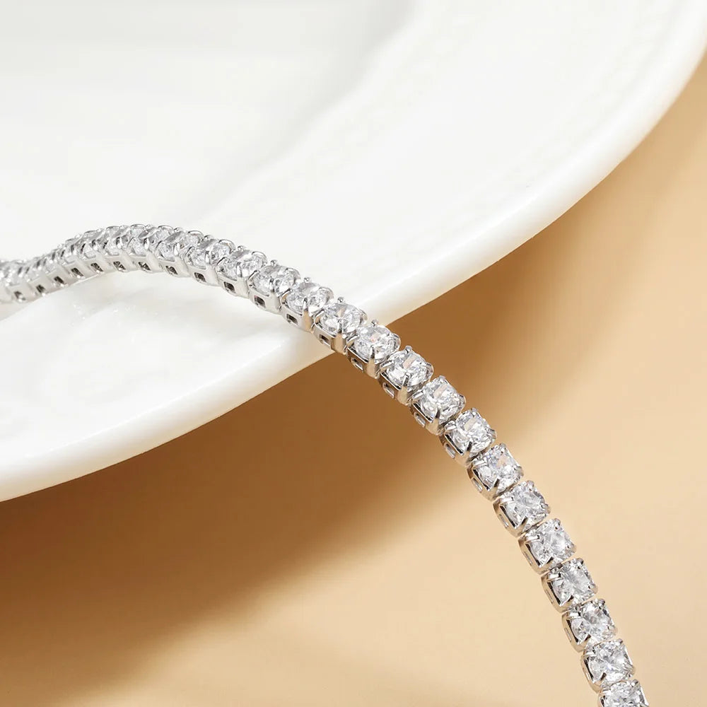 2mm Moissanite Tennis Necklace in S925 Silver with 18K Gold Plating