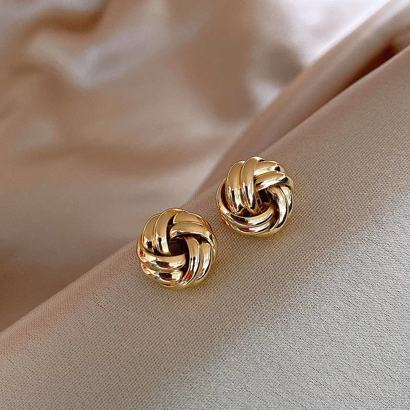 Tiny Gold Color Twist Round Stud Earrings