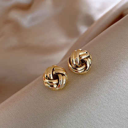 Tiny Gold Color Twist Round Stud Earrings