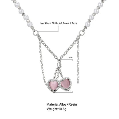 Pink Crystal Cherry Pendant Necklace
