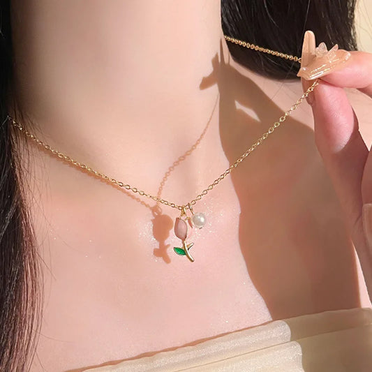 Fashion Women Charm Tulip Flower Pendant Necklace