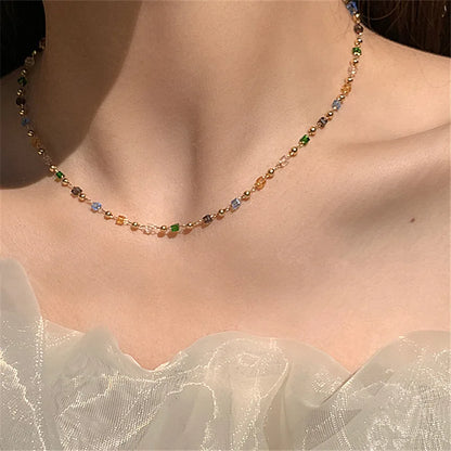 Fashion Emerald Inlaid Rhinestone Choker Necklace