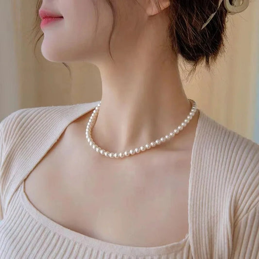 Vintage Elegant White Pearl Choker Necklace