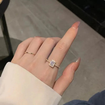 Luxury Adjustable Gold Square Moissanite Ring