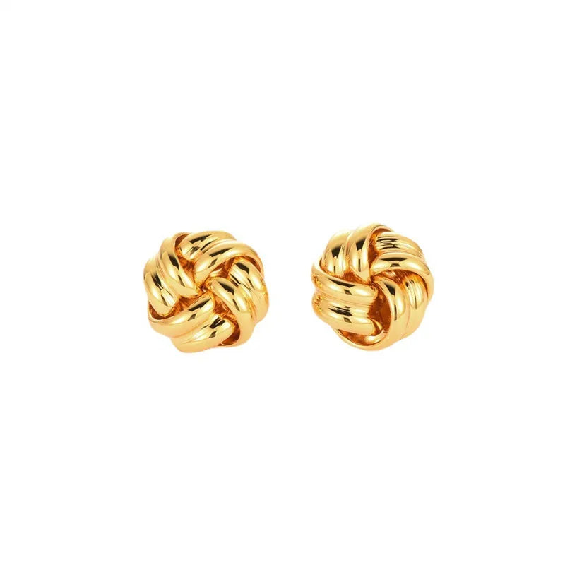 Tiny Gold Color Twist Round Stud Earrings