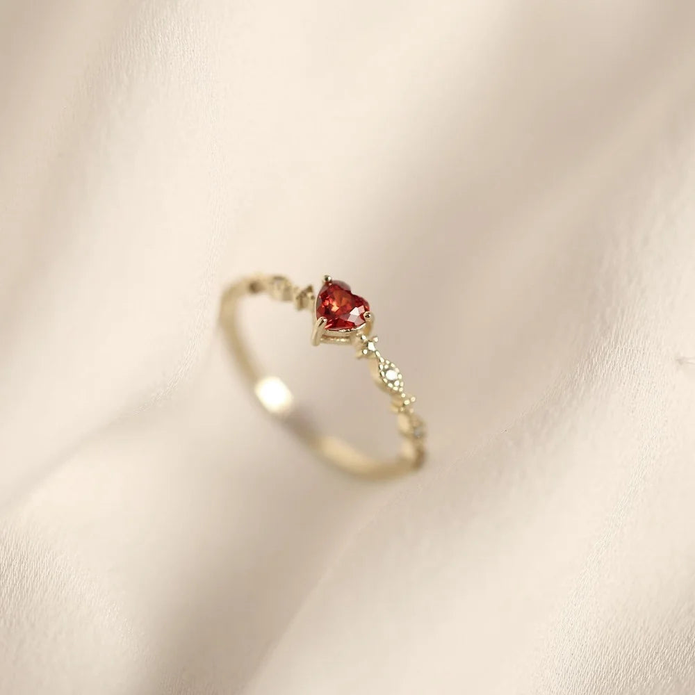 Luxury Red Heart Crystal Opening Ring