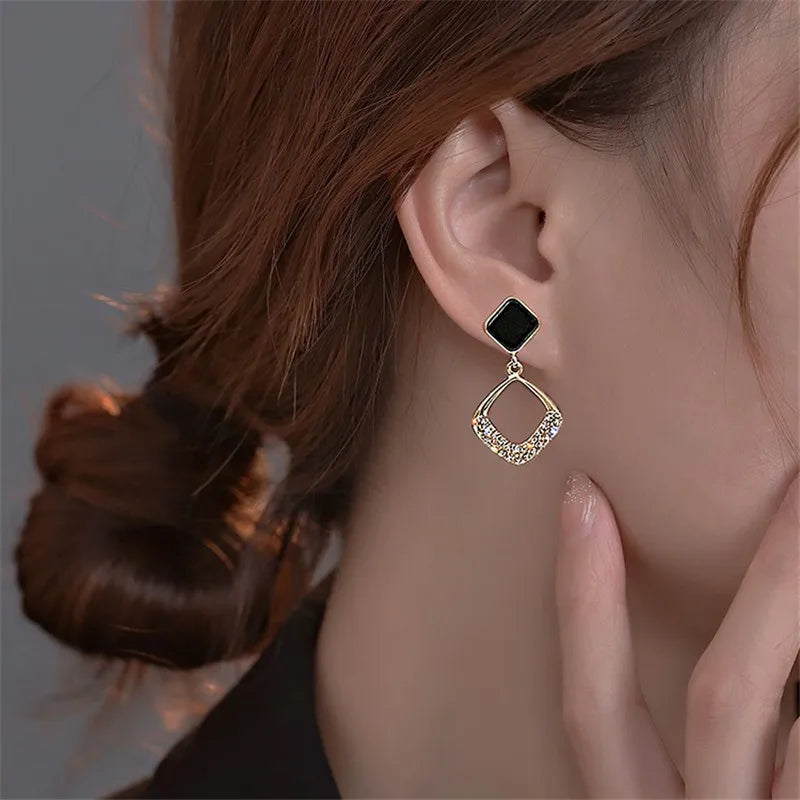 Elegant Geometric Zircon Square Drop Earrings