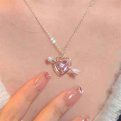 Y2K Purple Crystal Heart Pendant Necklace