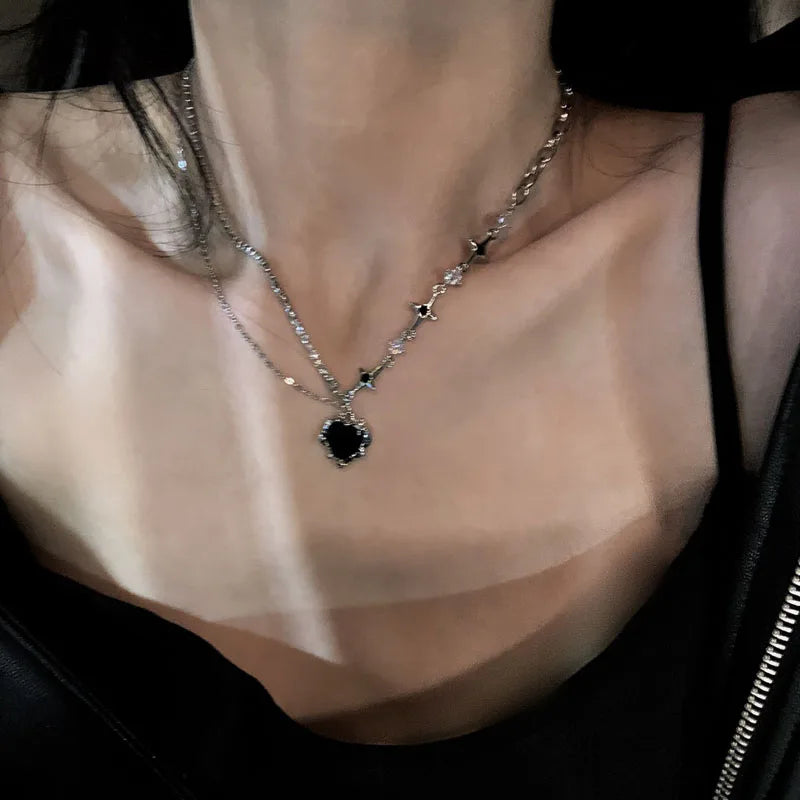 Y2K Purple Crystal Heart Pendant Necklace