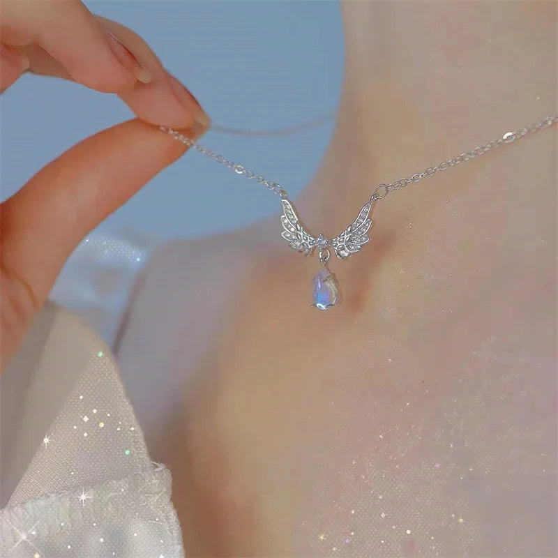 Y2K Purple Crystal Heart Pendant Necklace
