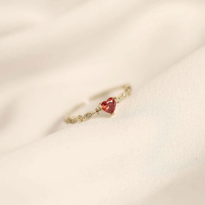 Luxury Red Heart Crystal Opening Ring