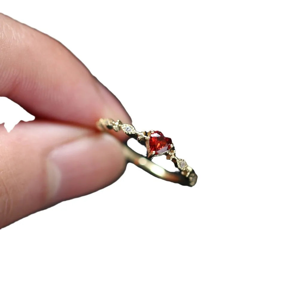 Luxury Red Heart Crystal Opening Ring