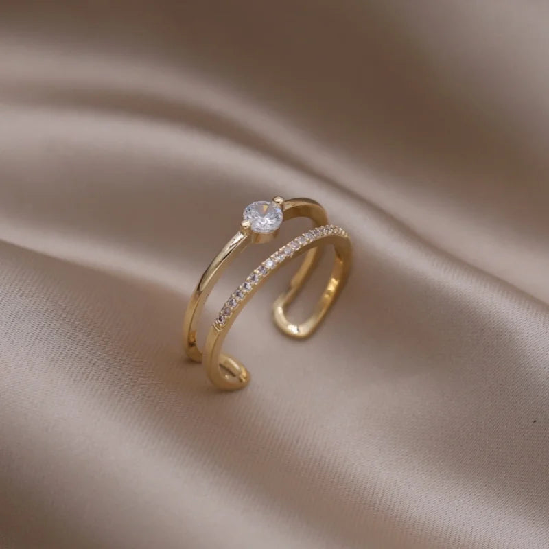 14K Gold Plated Double Love Crystal Ring