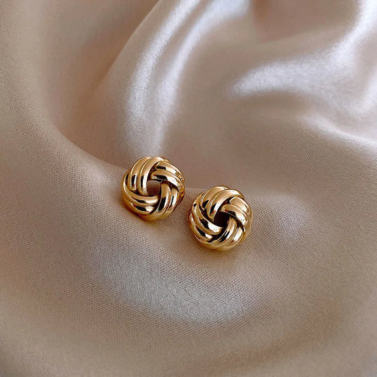 Tiny Gold Color Twist Round Stud Earrings