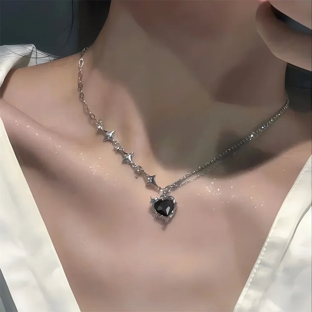 Crystal Heart Pendant Clavicle Necklace