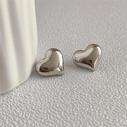 Gold Color Heart Shaped Stud Earrings