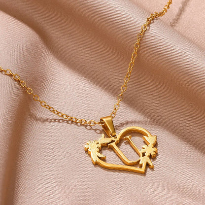 Gold Color Dainty Flower Initials Necklace