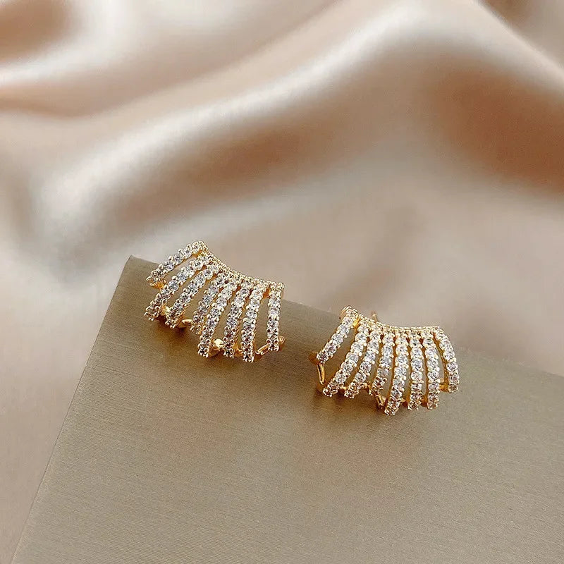 Irregular Gold Silver Color Geometric Zircon Stud Earrings