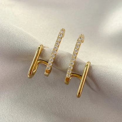 Irregular Gold Silver Color Geometric Zircon Stud Earrings