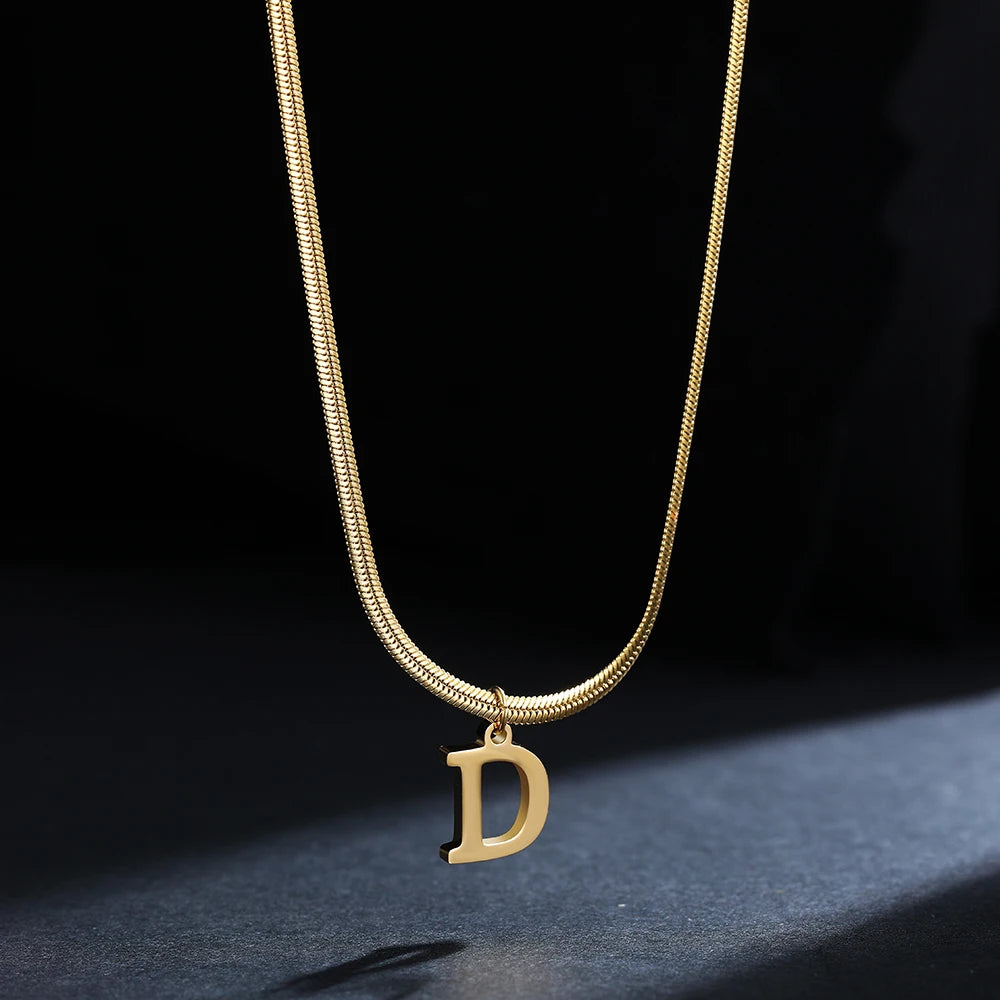 A-Z Alphabet Gold Plated Stainless Steel Pendant Necklace