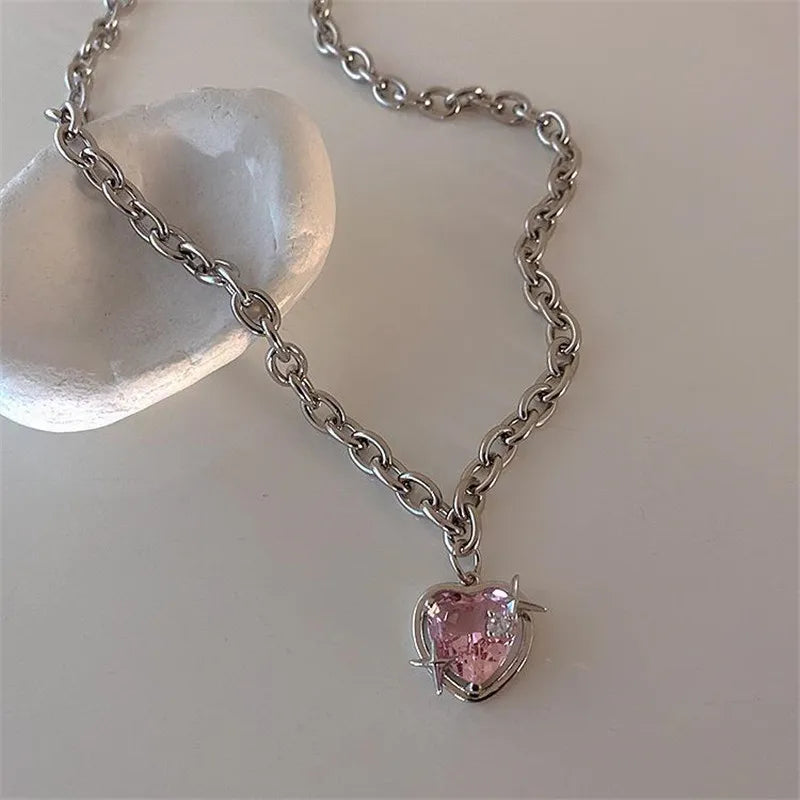 Purple Crystal Heart Pendant Necklace