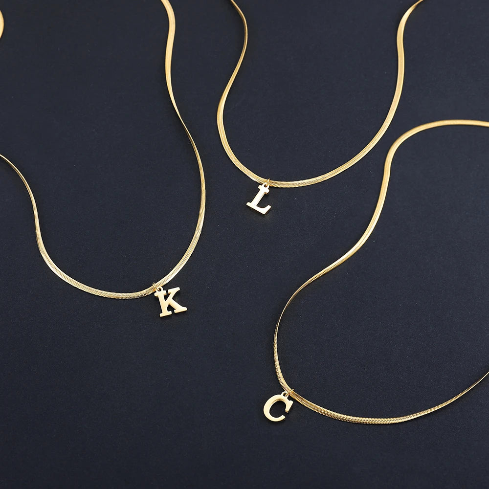 A-Z Alphabet Gold Plated Stainless Steel Pendant Necklace