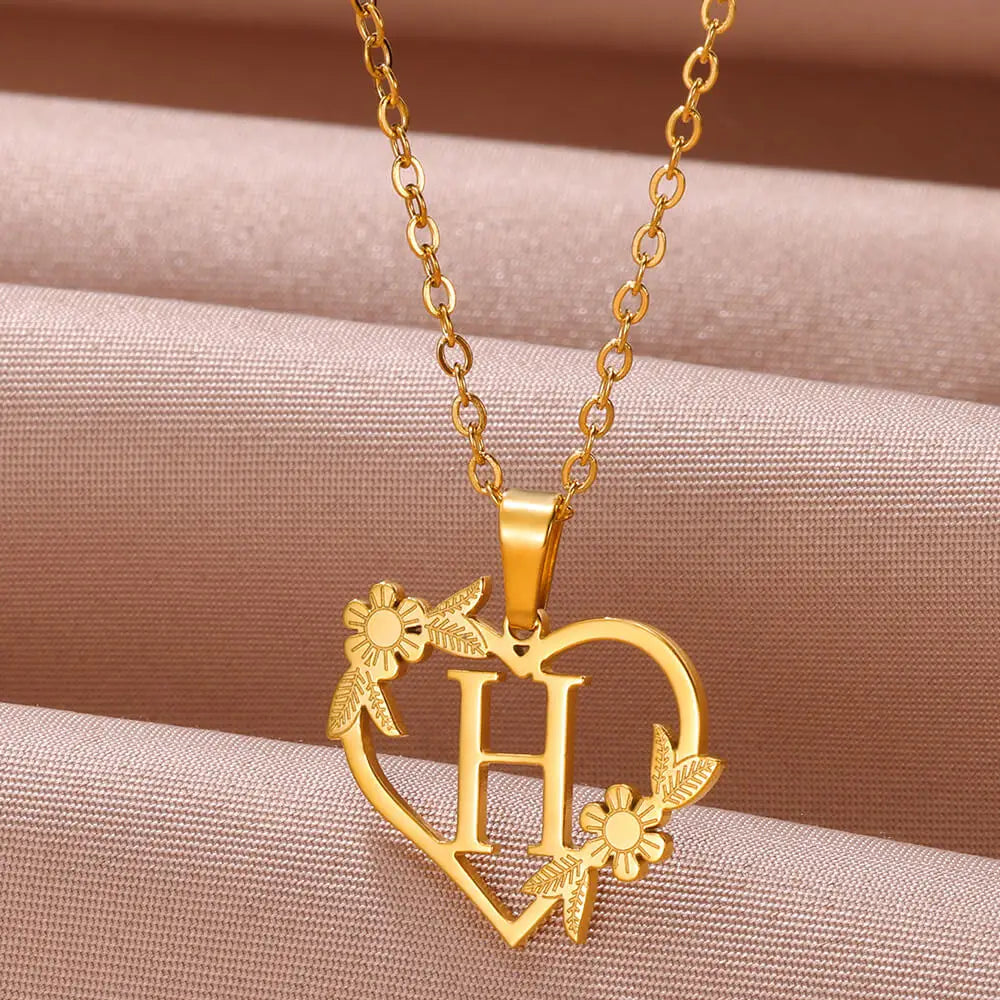 Gold Color Dainty Flower Initials Necklace