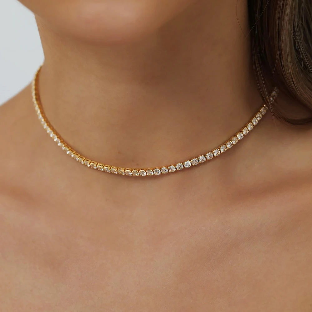 2mm Moissanite Tennis Necklace in S925 Silver with 18K Gold Plating