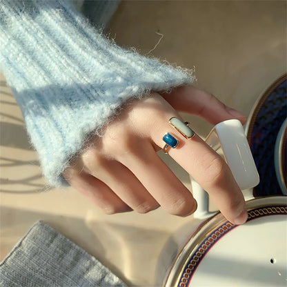 Square Blue Oil Dripping Ring
