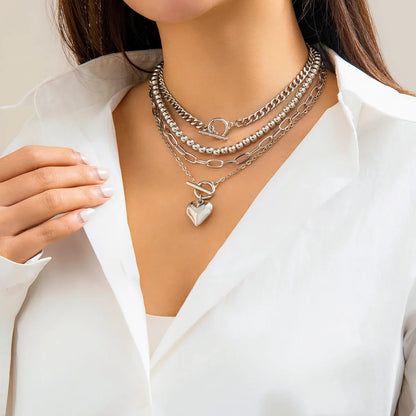 Multi-Layer Heart Pendant Beaded Necklace