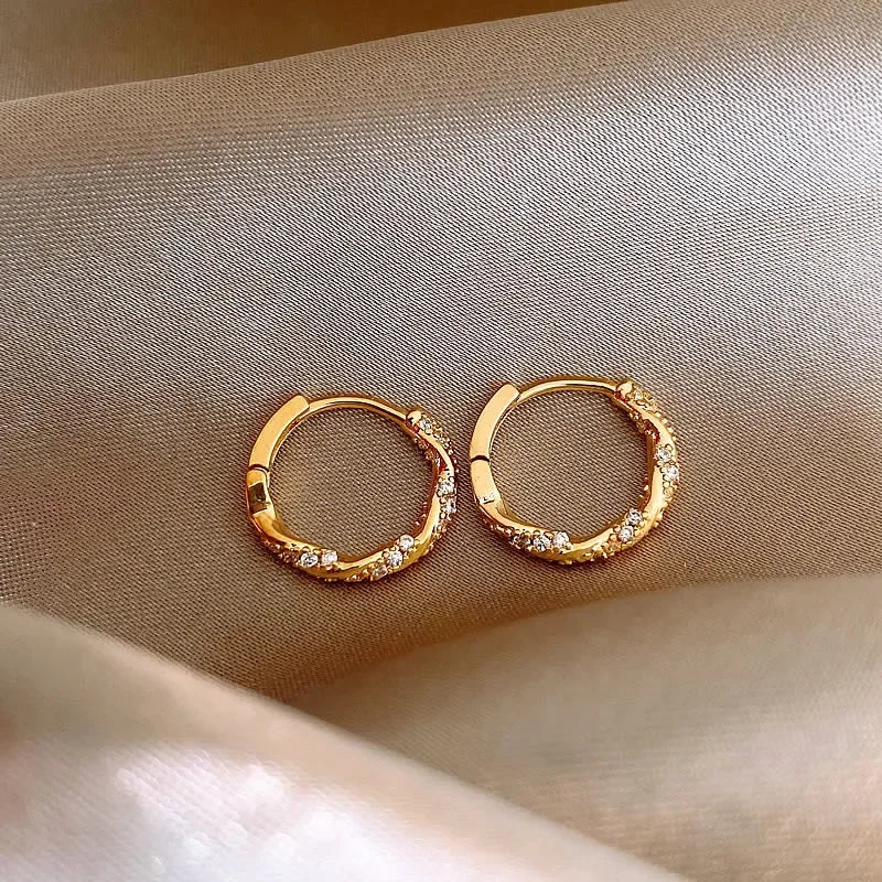 Korean Simple Round Zirconia Hoop Earrings