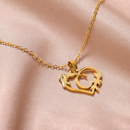 Gold Color Dainty Flower Initials Necklace