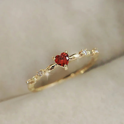 Luxury Red Heart Gold Wedding Ring