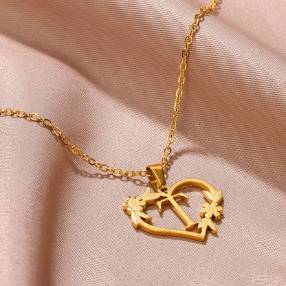 Gold Color Dainty Flower Initials Necklace