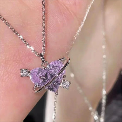 Crystal Heart Pendant Clavicle Necklace