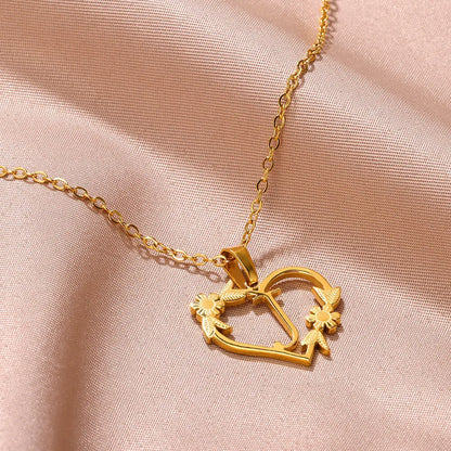 Gold Color Dainty Flower Initials Necklace