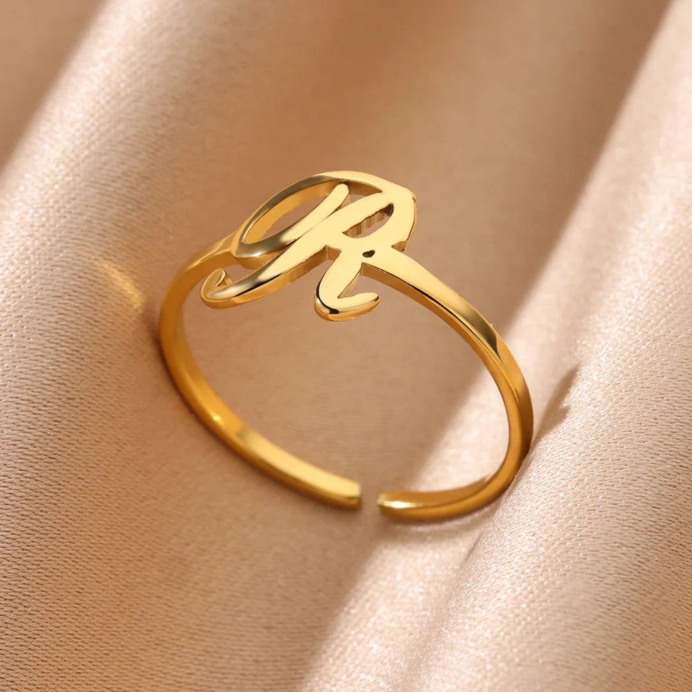 Gold Initial Letter Rings – Aesthetic & Adjustable