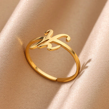 Gold Initial Letter Rings – Aesthetic & Adjustable