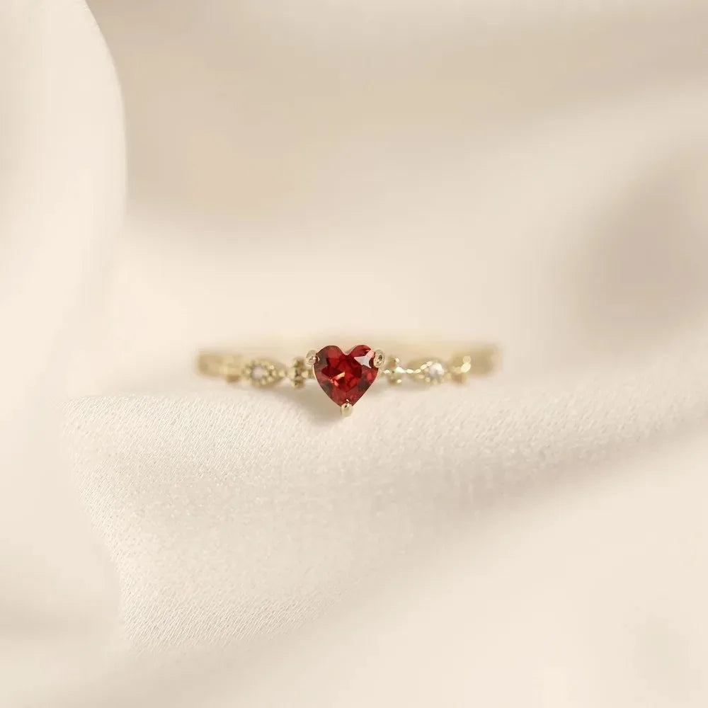 Luxury Red Heart Crystal Opening Ring