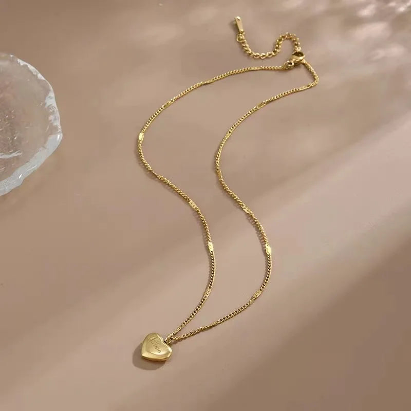 Trendy Simple Gold Color Heart Pendant Choker Necklace