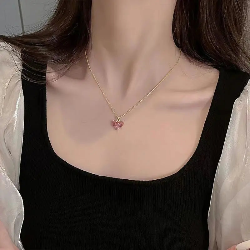 Y2K Purple Crystal Heart Pendant Necklace